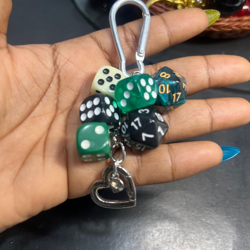 Multicolor Dice Keychain with Heart Charm